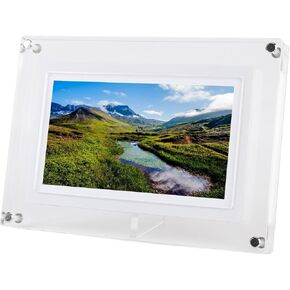 7 Inch Acrylic Digital Video Frame, LED Light 4GB Memory Auto Rotate Digital Picture Frame, Colorful Ambient Light Music Sync, Wall Mountable, Looping Display, 2000mAh Battery
