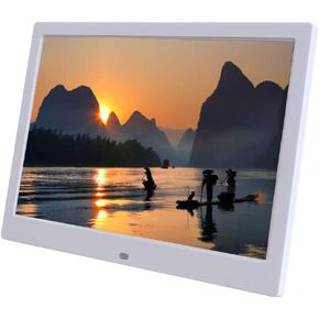 Digital Photo Frame Advertising Machine Lithium Battery Narrow Edge 14 Inch LED Screen Supports High-Definition Video(White)