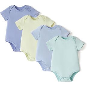 PATPAT Modal Baby Bodysuits Summer Cool - Morandi Short Sleeve for Boys and Girls - Newborn Infant Unisex Clothes - 4 Pack