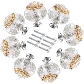 Crystal Door knobs,2pcs Crystal Glass Drawer Pull Handles Knobs, 40mm Diamond Crystal Knobs for Kitchen Door Cupboard Wardrobe Drawer Furniture Decoration .(Color:Pearl)