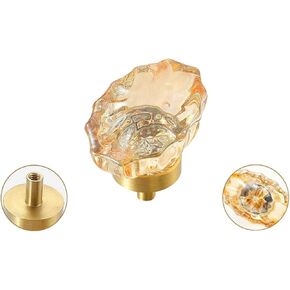 Crystal Door knobs,4 Pack Crystal Dove Egg Champagne Wardrobe Door Knobs and Handles Kitchen Cabinet Transparent Small Handles Cube Shape-Champagne.(Color:Lotus Shape Champagne)