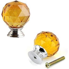 Crystal Door knobs,40MM 2PCS Red Clear Ball Crystal Glass Diamond Shape Cabinet Knob Drawer Pull Handle Kitchen DIY Home Decorative .(Color:Yellow)