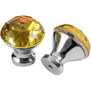 Crystal Door knobs,Handles 6 Pack Color Crystal Drawer Single Hole Handle Wardrobe Bathroom Cabinet Knob.(Color:Yellow)