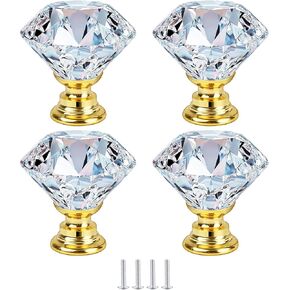 Crystal Door knobs,4 Pieces Door Knobs Crystal Aluminum Alloy Knobs Round Base Shaped Knob Drawer Pull Handle Furniture Wardrobe Cupboard Dresser Pale Blue.3(Color:Gold)