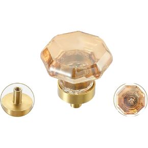 Crystal Door knobs,4 Pack Crystal Dove Egg Champagne Wardrobe Door Knobs and Handles Kitchen Cabinet Transparent Small Handles Cube Shape-Champagne.(Color:Octagon Champagne)