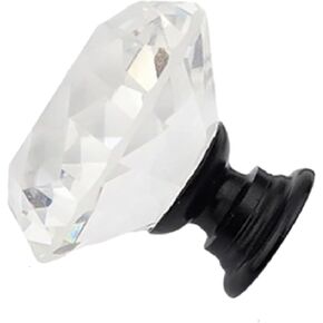 Crystal Door knobs,10 Pack Crystal Cabinet Door Wardrobe Small Handle Transparent Crystal Glass Knob .(Color:Black,Size:30mm)