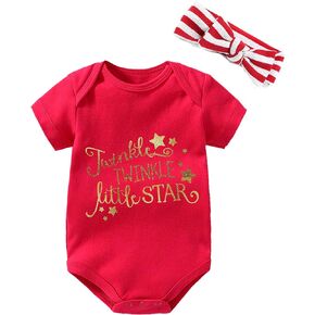 YSCULBUTOL Baby Twins Bodysuits Gold Baby Bodysuit Newborn Baby Headbands Twinkle Twinkle Little Star Set