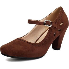 Elerhythm Women's Mary Jane Teardrop Cutout Classic and Retro 1920s Pump Heels 1950s Vintage Round Closed Toe 1940s Ankle Strap Dress Shoes in Saudi Arabia