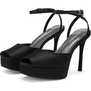 Women's Peep Toe Slingback Sandals Platform Pumps High Stiletto Heels Ankle Buckle Strap 4.7" Spike Heels Evening Comfy Party Shoes