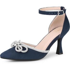 Allegra K Women's Rhinestones Bow Ankle Strap Stiletto Heel Sandals Pumps