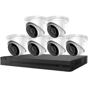 Ⲏіkvіsіon HiLook Series Security Camera System IK-6284TH-MH/P 8 Channel 4K 8MP NVR 2TB with 6 x 4MP Outdoor Turret PoE Dome Cameras 2.8mm IP67 Compatible with Hikvision Hik-Connect, Cable not Included