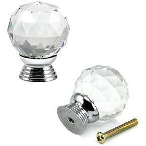 Crystal Door knobs,40MM 2PCS Red Clear Ball Crystal Glass Diamond Shape Cabinet Knob Drawer Pull Handle Kitchen DIY Home Decorative