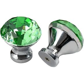 Crystal Door knobs,Handles 6 Pack Color Crystal Drawer Single Hole Handle Wardrobe Bathroom Cabinet Knob.(Color:Green)
