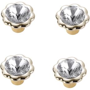 Crystal Door knobs,4 Pack Gold Diamond Handle Cabinet Door Crystal Handle Cabinet Wardrobe Door Crystal Handle, Four Sides Diamond Knob .(Color:Flower Knob,Size:96mm)