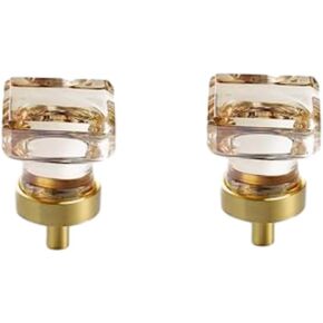 Crystal Door knobs,6 Pack Dove Egg Crystal Handle Golden Wardrobe Door Brass Knob Drawer Pure Copper Handle Cube-Transparent .(Color:Cube Champagne Gold)