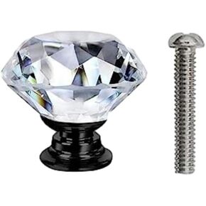 Crystal Door knobs,10 Pack Diamond Handle Crystal Glass Multicolor Base Knob Drawer Cabinet Door Knob Blue .(Color:Black Base,Size:25mm)