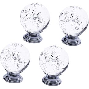 Crystal Door knobs,4pcs Bubble Crystal Retro Dresser Kitchen Knobs Round Vanity Tray Dresser Knob Crystal Crystal Door Cabinet Pull Door Knobs (Color : Silver), 4.00X3.00X3.00cm