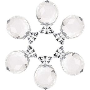 Crystal Door knobs,6pcs Clear Crystal Glass Knobs Pull Handles for Drawer Cabinet Door Cupboard Kitchen Dresser Home Office DIY with 0.99in and 1.58in Length Screws