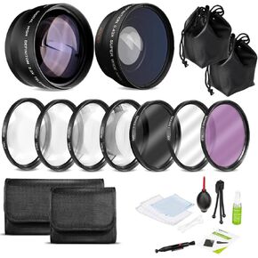 بالنسبة إلى Canon Vixia HF W11 و W10 و HF20 و HF11 و HG21 و HG20 و HG11 و HR10 و M301 و M300 و M32 و M31 و M30 و S300 CAMCORDE 37MM SIZE LENS and FILTERS KIT ، 0.43 × زاوية عريضة ، 2.2X LENS LENS
