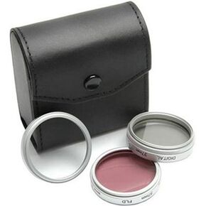 Sakar 43mm 3-Piece Polarizer/UV/F-DL Filter Kit, Metal Rim with Leather Case, 15 Year Warranty