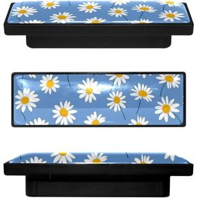 4 Pack 3.6inch Length Black Kitchen Cabinet Knobs Stainless Steel Drawer Knobs Bedroom Dresser Knobs for Men Women Girls, Nursery Knobs, Blue White Daisy, cfxls-001-2