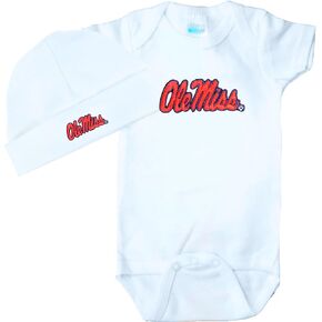 Mississippi Ole Miss Rebels Baby Onesie and Cap Set - White