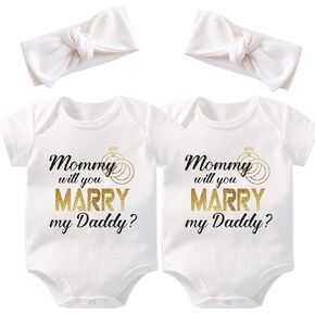 Baby Twins Bodysuits Mommy Will You Marry My Daddy Triplet Unisex Romper Newborn Outfits