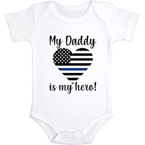 My Daddy is My Hero Heart Flag Baby Bodysuit | Thin Blue Line Baby Jumpsuit | Police Dad Gift
