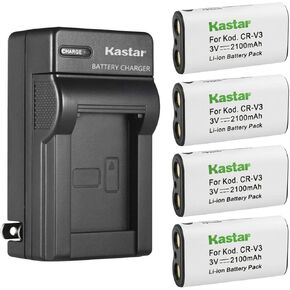 Kastar 2-Pack CR-V3 Battery and AC Wall Charger Replacement for Pentax Optio 540, Optio S30, Optio S40, Optio S60, K100D Digital SLR, K110D Digital SLR, Compatible with Ricoh Caplio RR330