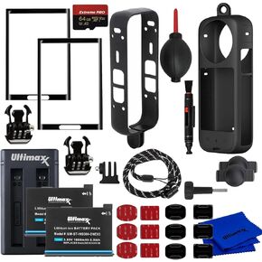 Ultimaxx Essential Protective Accessory Bundle Compatible with Insta360 ONE X3 - Includes: Protective Frame Kit with Lens Caps, 2X Replacement Batteries & Much More (16pc Bundle)