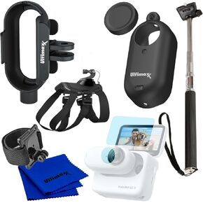 Ultimaxx Deluxe Accessory Bundle Compatible with Insta360 GO 3 - Includes: 2X Screen & Lens Protectors, Dual Mount Adapter, Action Cam Mount Harness for Pets, Selfie-Stick & More (12pc Bundle)