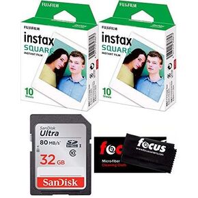 Fujifilm Instax Square Film for SQ10 Cameras (20 Exposures) with 32GB Memory Bundle