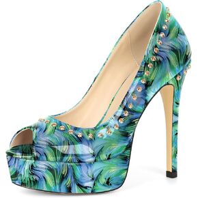 AUMOTED Peep Toe Pumps for Women Platform High Heels Stiletto Pumps Studded Heel Sexy Dance Shoes 4.7 Inch Heel