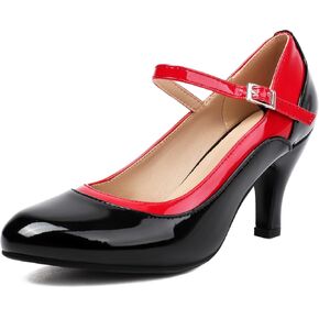 Elerhythm Women's Mary Jane Vintage Two Tone Ankle Strap Close Toe 1920s Gatsby Heels Retro 1950s Victorian Pumps Shoes