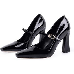 Black Mary Jane Heels for Women Stylish Square Toe Dress Shoes with Strap High Block Heel Comfortable Women's Pumps for Business Wedding Graduation