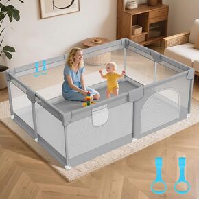 Baby Playpen 74"x50" - Large Playpen for Babies and Toddlers with 2 Handle - Baby Fence Play Area Safety Center for Indoor & Outdoor, Grey