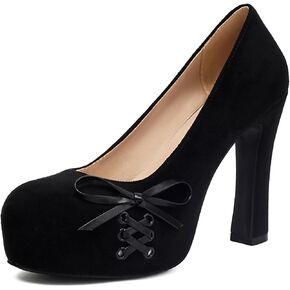 Elerhythm Women's Mary Jane Closed Toe Elegantes Gothic Punk Pumps Sweet Bow Platform High Heels Shoes (Black US8)