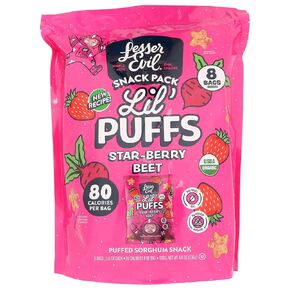 Lesserevil Organic Strawberry Beet Lil Puffs 8pk ، 4.8 أوقية