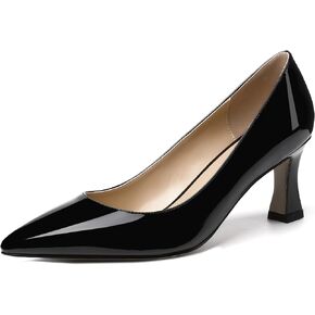 Skysterry Women's Black Office مدببة إصبع القدم البراءة البطيئة على براءات الاختراع غير الرسمية في منتصف الكعب 2.5 بوصة أحذية الأحذية 7.5 - Tacones Negros Para Mujer