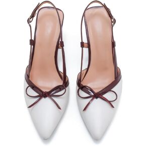 Beauty Cry Slingback Kitten Pumps for Women Bow Pointed Toe Low Heel Work Dress Heeled Sandals