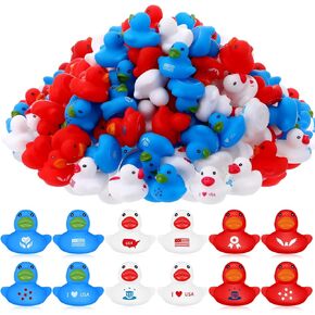 Junkin 100 Pcs Patriotic Rubber Ducky Bulk 1.57 Inch 4th of July Float Rubber Ducks Independence Day Small Rubber Duckies Bulk for Memorial Day Baby Shower Pool Party