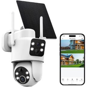 Solar Camera Outdoor Wireless 6MP Dual Lens Solar - 355° Pan & 120° Tilt, Solar Camera Outdoor Wireless with 2K Resolution, Color Night Vision, Two-Way Audio, AI Detection, No Monthly Fee