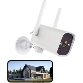 كاميرا أمان خارجية مع رؤية 2K Ultra Color Light ، PAN Rotating 180 ° WiFi WiFi دعم التسجيل 24/7 ، 2.4 و 5G WIFI ، AI Human Auto Tracking ، العمل مع Alexa/Google Assistant