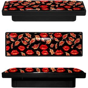 4 Pack 3.6inch Length Black Kitchen Cabinet Knobs Stainless Steel Drawer Knobs Bedroom Dresser Knobs for Men Women Girls, Nursery Knobs, Art Red Lips & Leaves, cfxls-001-2