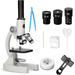 Monocular Optical Microscope,64X-2400X Monocular Optical Microscope Elementary School Children Science Experimental Biology Teaching Microscope Children Birthday Gifts