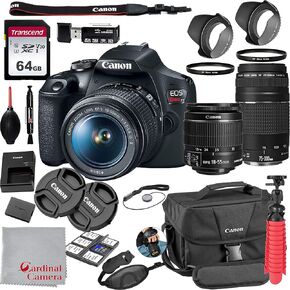 Canon EOS Rebel T7 18-55mm f/3.5-5.6 IS II + 75-300MM F/4-5.6 III KIT + 64GB SD CART + CASE (21PC BUNDLE)