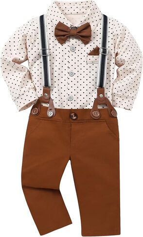 Toddler Baby Boy Gentleman Suits 4PCS Shirt+Vest+Bow Tie+Pants Baby Boy Sets for 3-24M in Kuwait