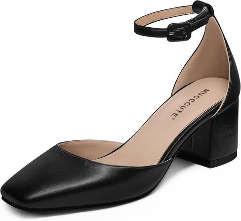 MUCCCUTE Heels for Women Closed Toe Pumps - Chunky Low Heel Block Square Toe Ankle Strap Heels Ladies Business Office Dressy Dress Pumps in Kuwait