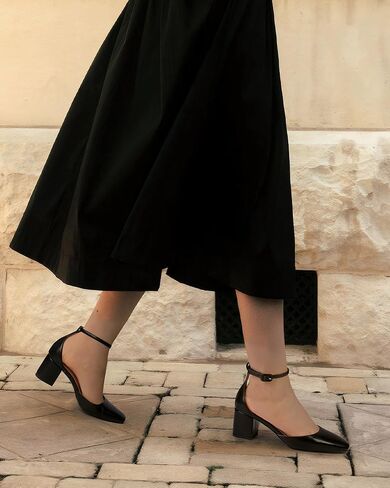 MUCCCUTE Heels for Women Closed Toe Pumps - Chunky Low Heel Block Square Toe Ankle Strap Heels Ladies Business Office Dressy Dress Pumps in Kuwait