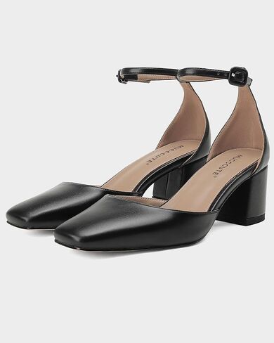 MUCCCUTE Heels for Women Closed Toe Pumps - Chunky Low Heel Block Square Toe Ankle Strap Heels Ladies Business Office Dressy Dress Pumps in Kuwait